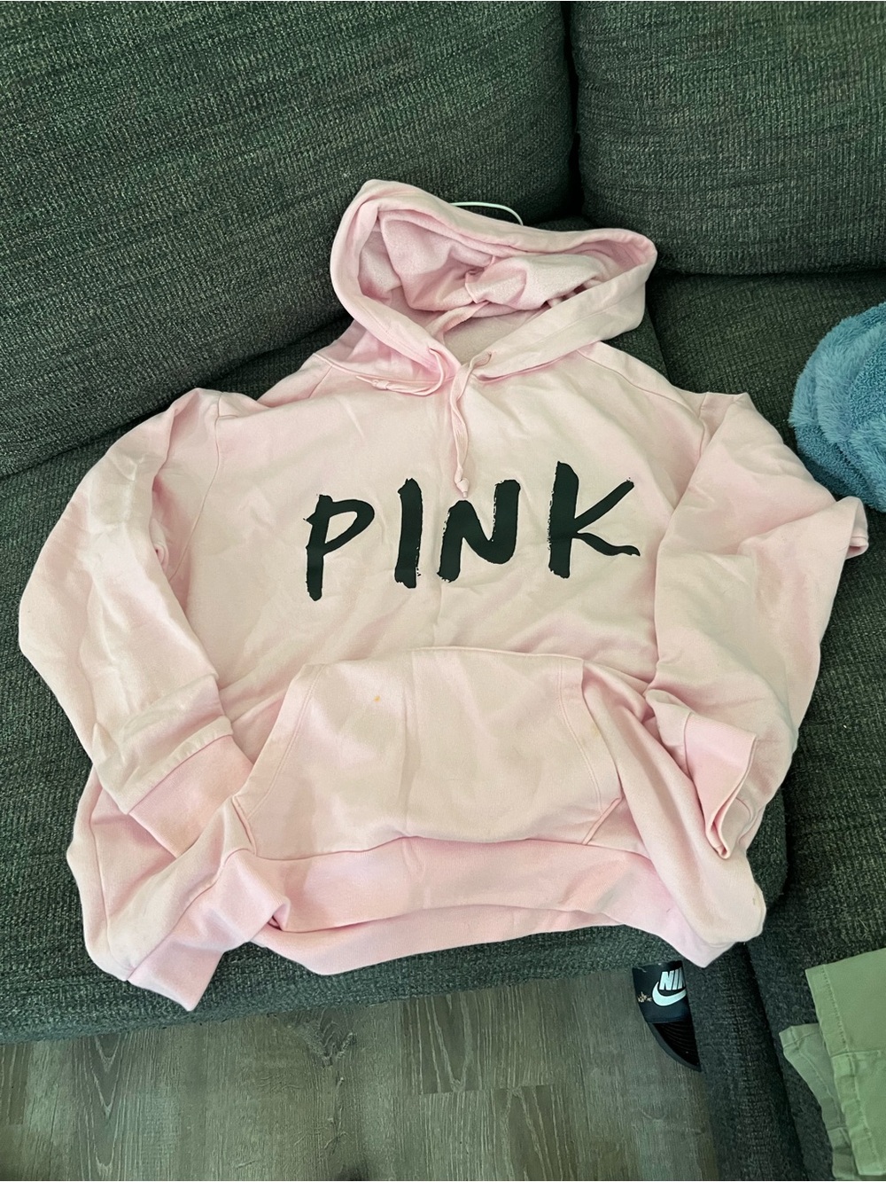 PINK Victoria's Secret Light Pink Hoodie with Black Logo